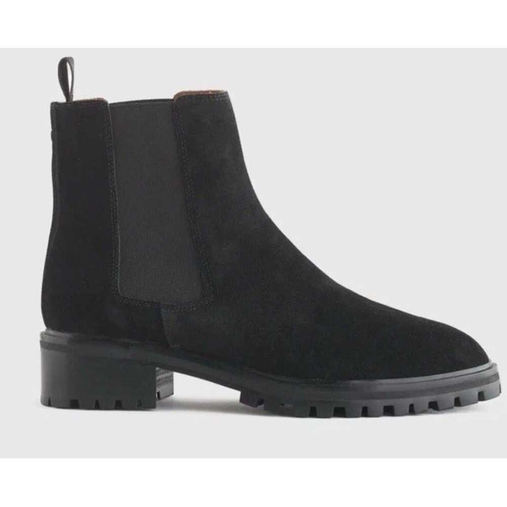 Quince Suede Chelsea Boots Black Lug Sole Leather Ankle Boot Womens 9 New In Box